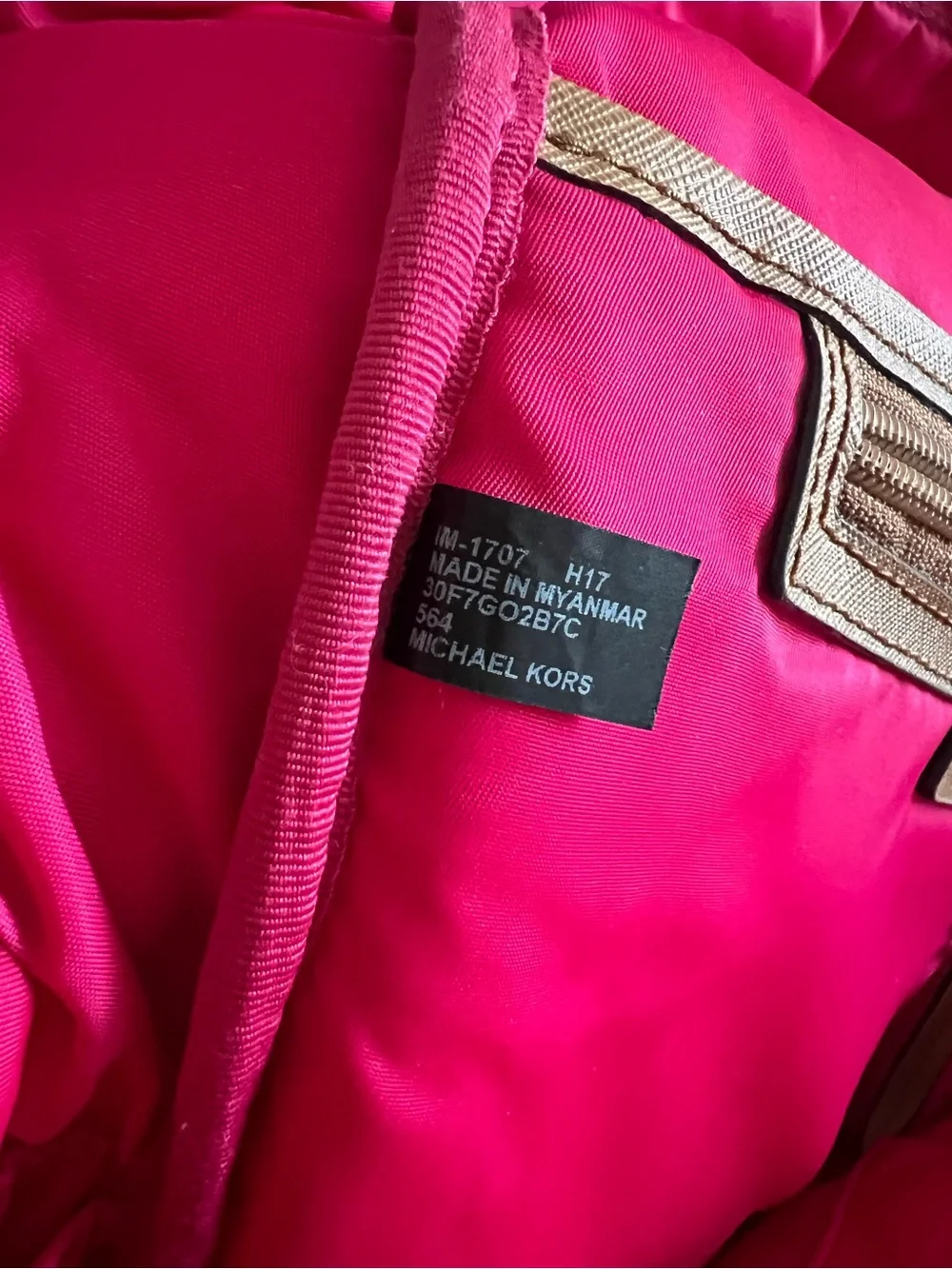 Michael Kors Kelsey Vibrant Fuchsia Nylon Backpack with Gold Hardware Guc